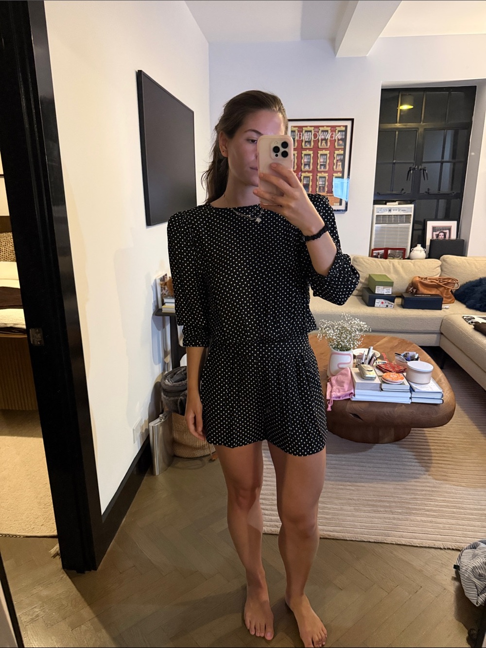 WeWoreWhat Black Polka Dot Mini Romper